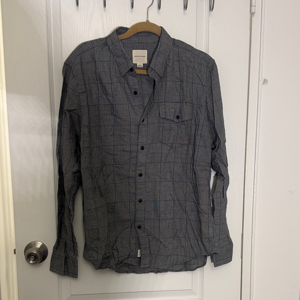 American Eagle Outfitters Charcoal and Black Checkered Shirt